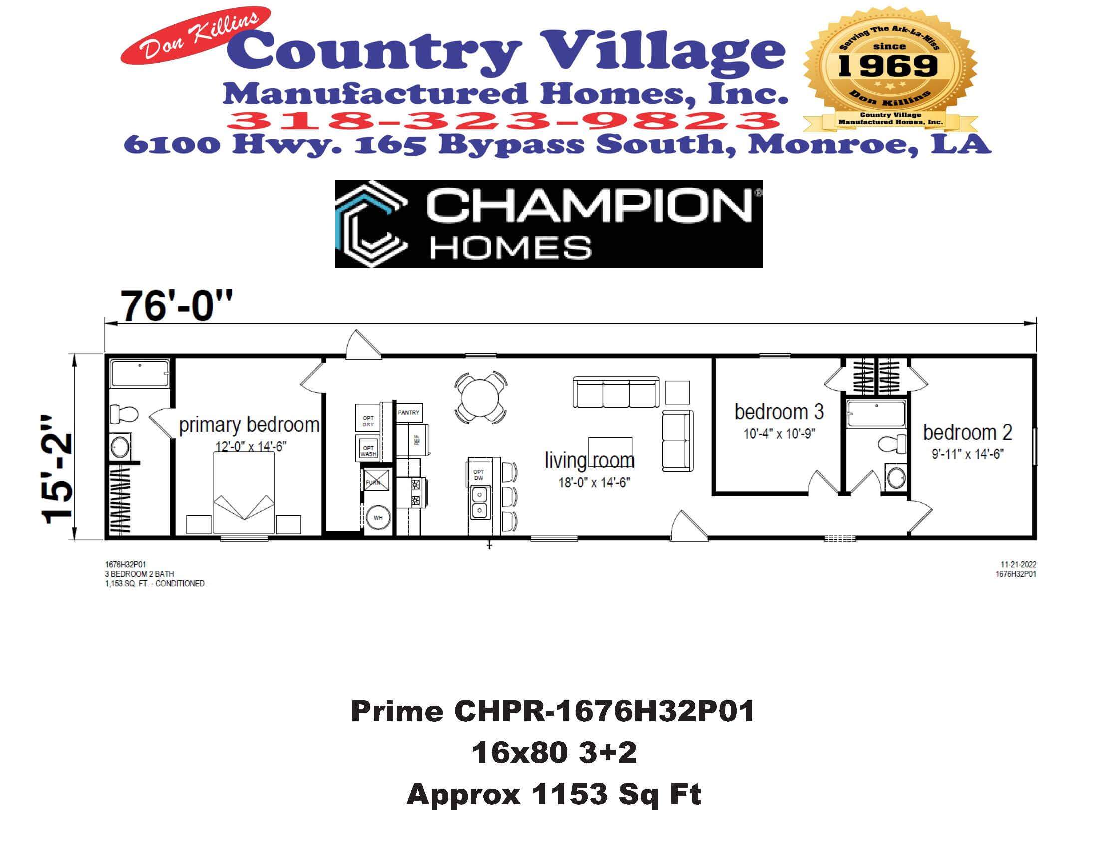 Champion Prime CHPR-1676H32P01 16x80 3+2